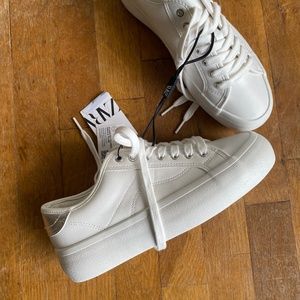 ZARA White sneakers w silver heel detail
